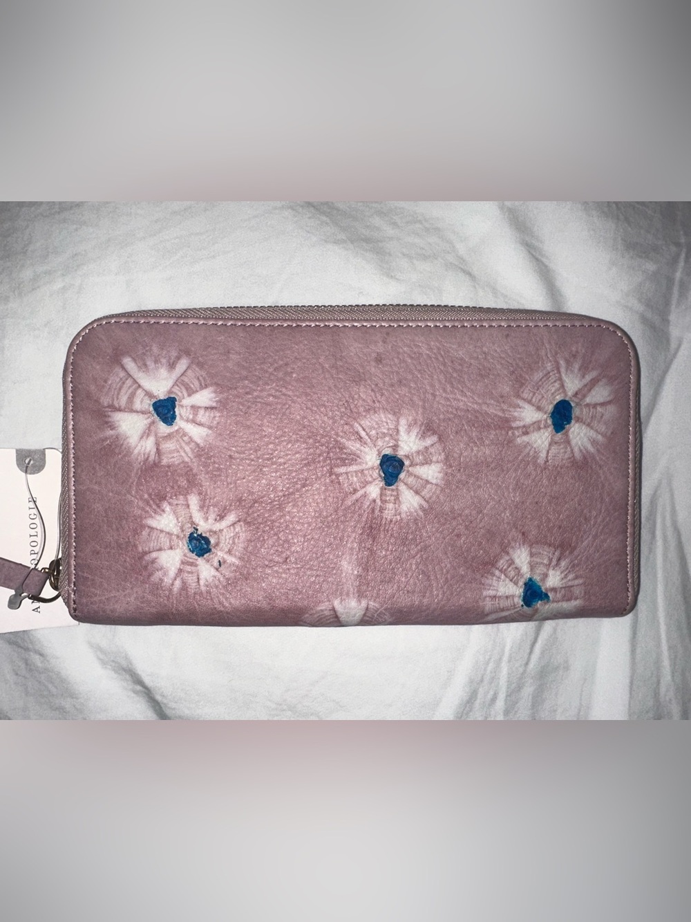 NWT Anthropologie Pink Leather Zip Around Continental Wallet Floral Print